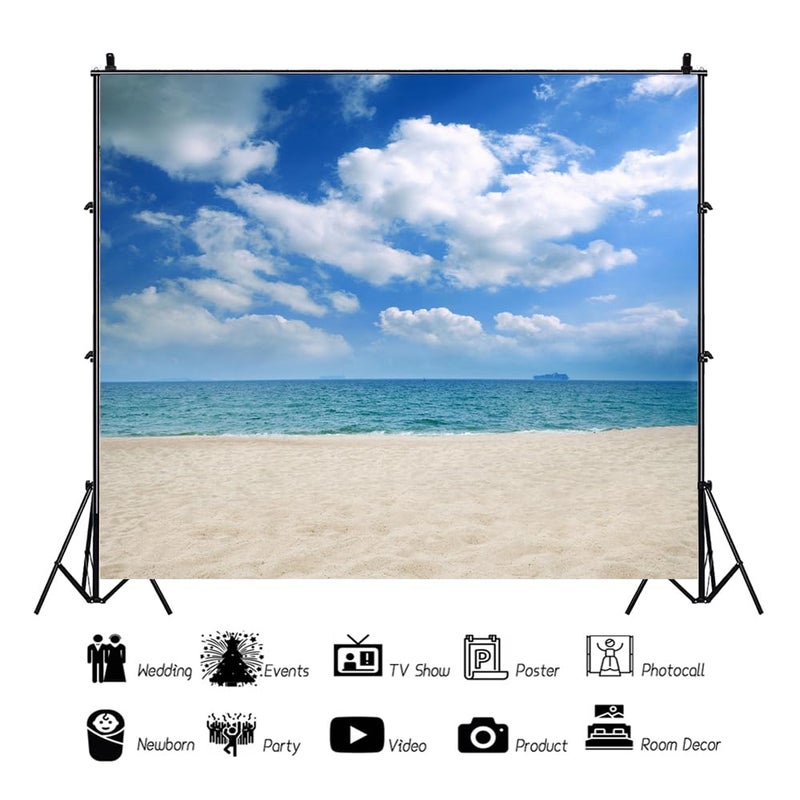 AOFOTO 10x10ft Summer Beach Photography Backdrop Hawaiian Luau Background Wedding Holiday Seaside Blue Sky Clouds Sand Lovers Adult Boy Girl Portrait Vacation Photo Shoot Studio Props Vinyl Wallpaper - Image 2